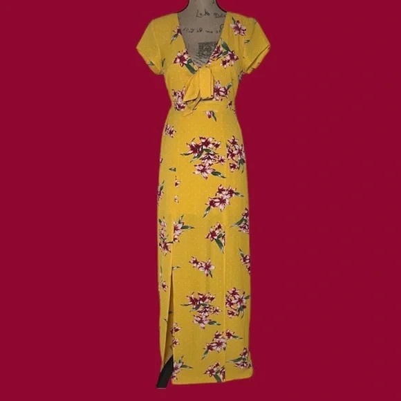 Guess | Dresses | Guess Yellow Floral Tie Front Maxi Dress Size Xs |  Poshmark